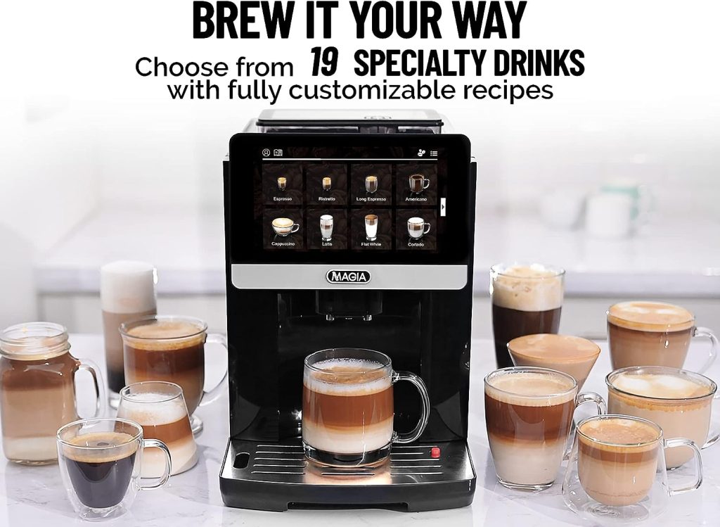 Zulay Magia Super Automatic Coffee Espresso Machine - Durable Automatic Espresso Machine With Grinder - Espresso Coffee Maker With Easy To Use 7” Touch Screen, 19 Coffee Recipes, 10 User Profiles